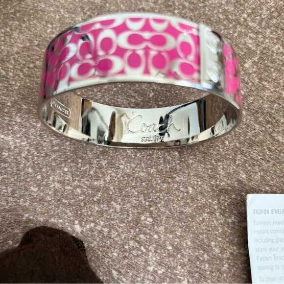Coach Wide Signature C Pink Metal Bangle Bracelet - Picture 7 of 8